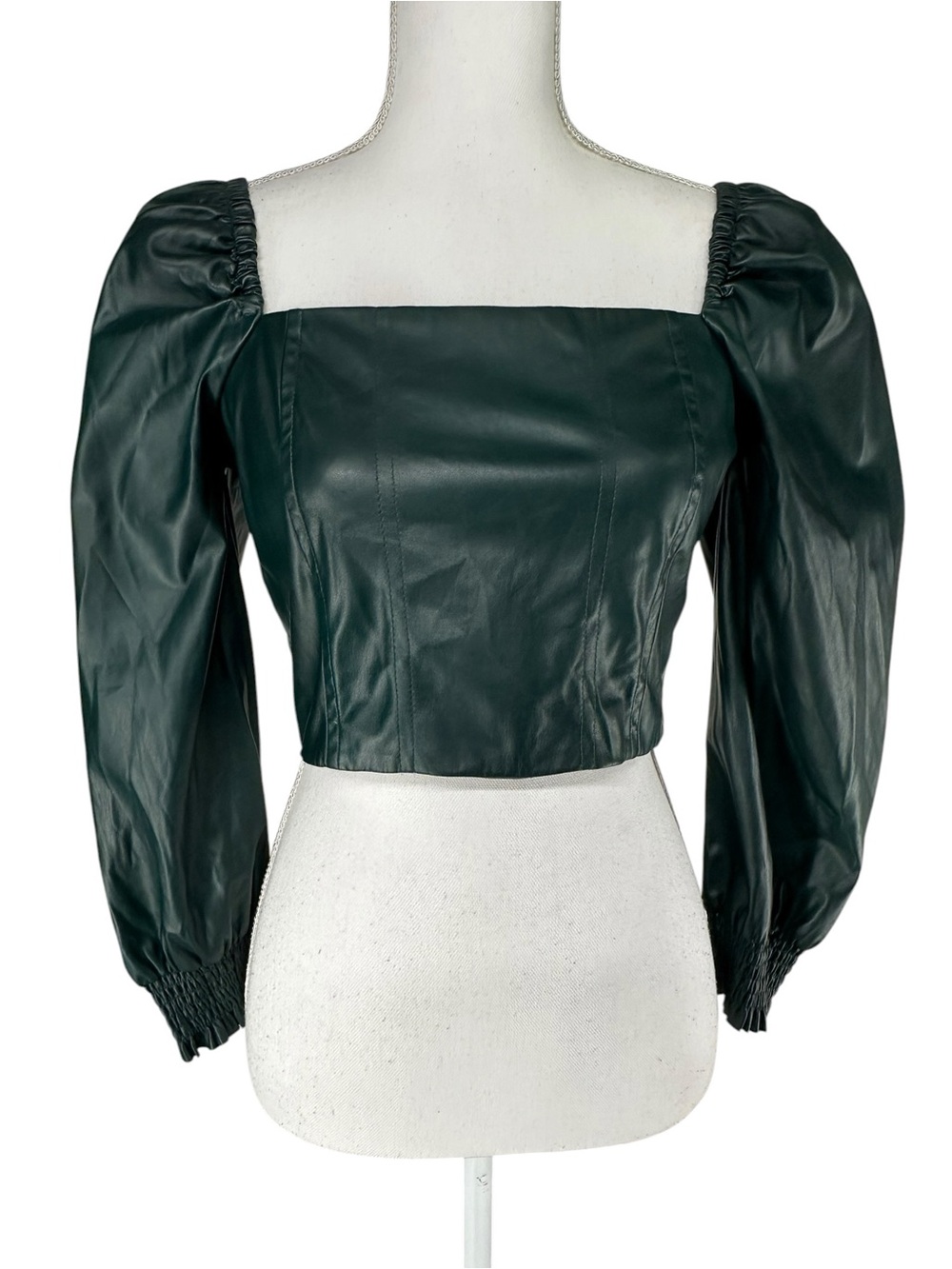 7 For All Mankind / Dark Green Faux Leather Crop Top / Medium / Whimsigoth Fairy